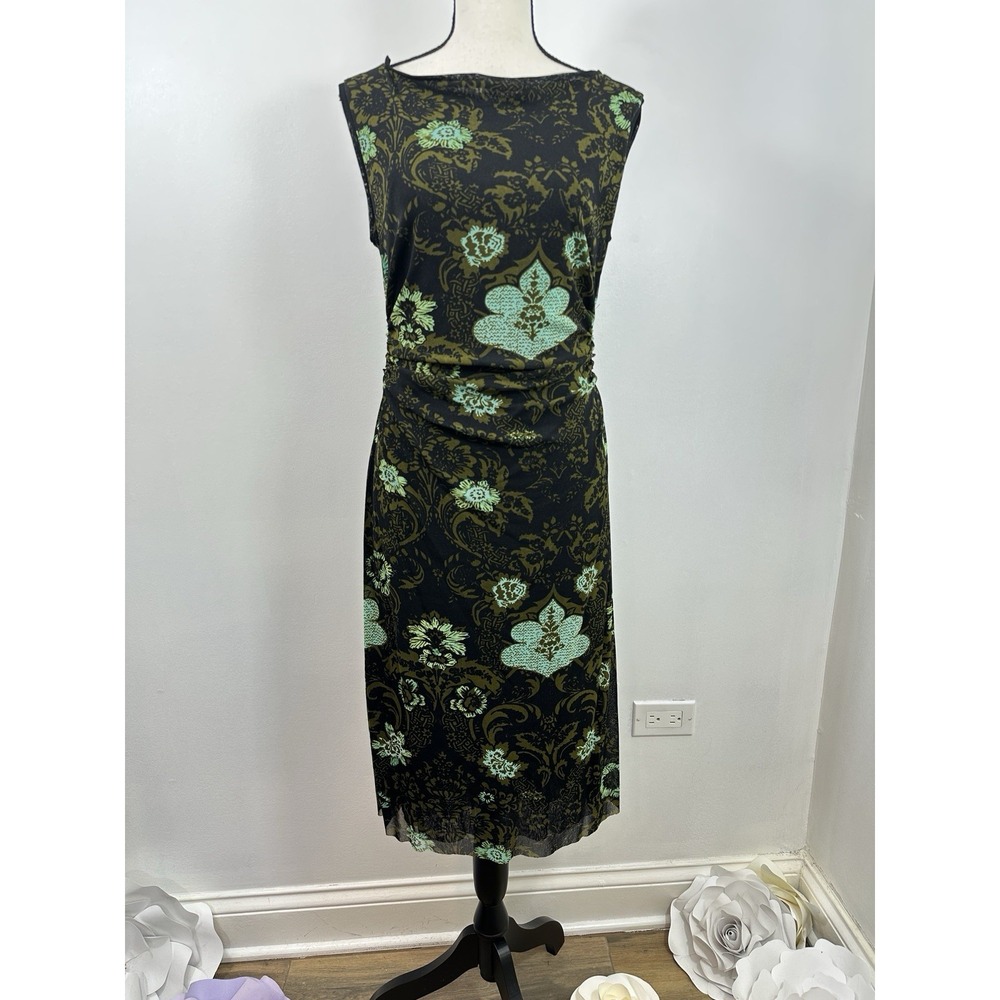 Kay Unger NY Women XL Dress Black Floral Sleeveless Lined Ruched Bodycon - Picture 2 of 9